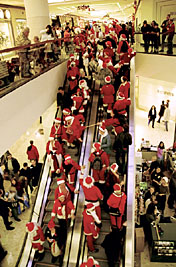 Mall escalator Santas